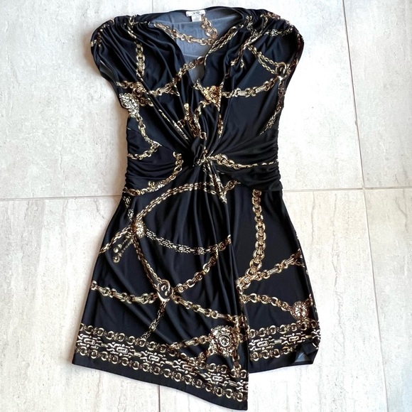 Cache Gold Chain Print Black Mini Dress Size S - Picture 3 of 10